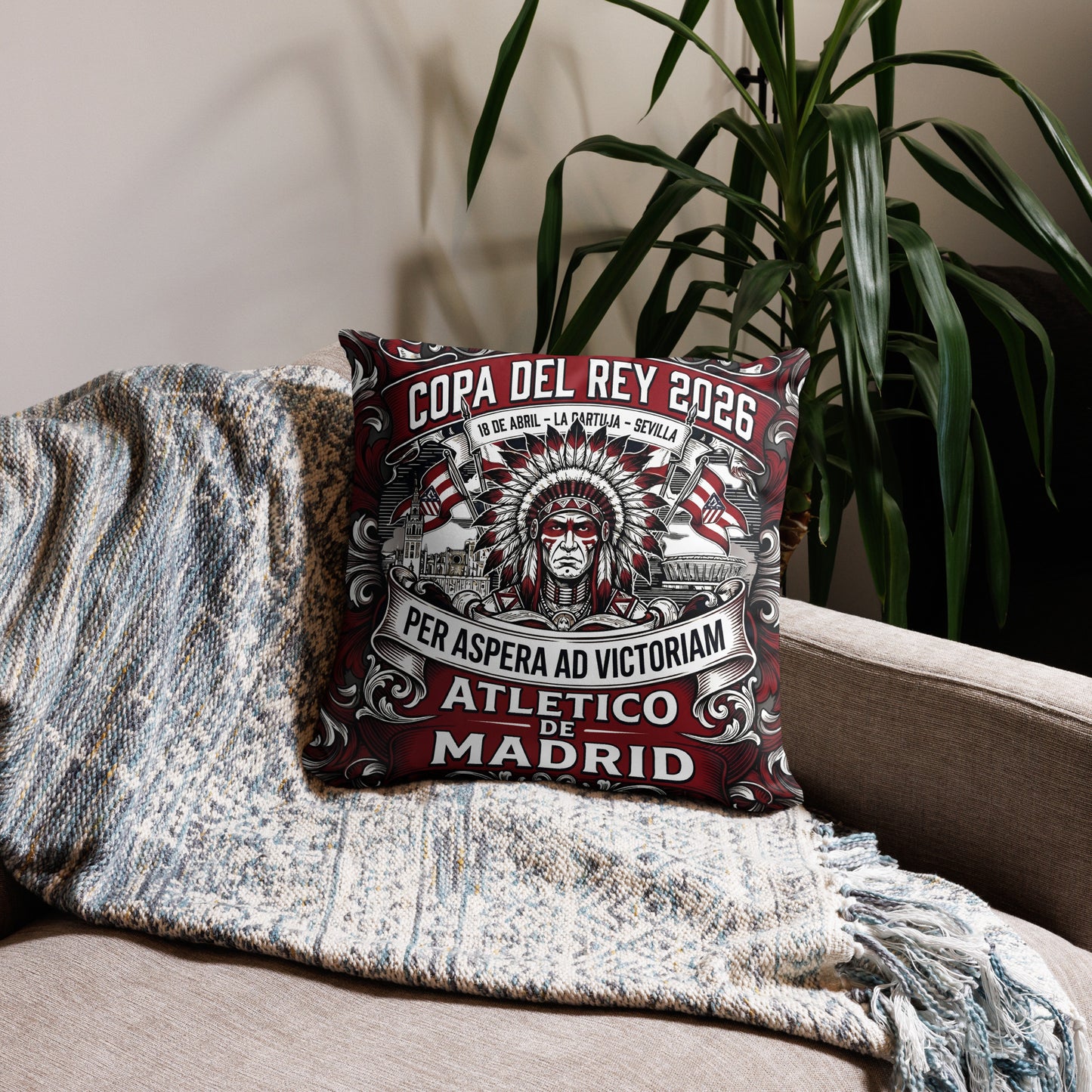 Cojín Decorativo Copa del Rey 2026 Atlético - 45x45 cms. - Nunca dejes de creer 09