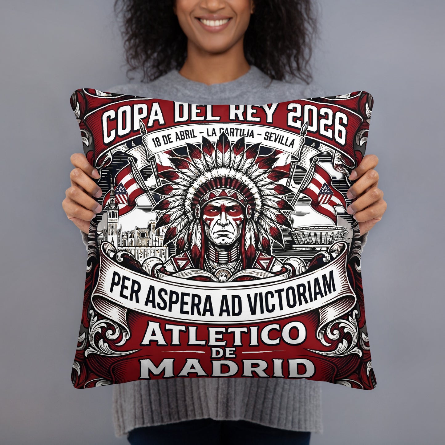 Cojín Decorativo Copa del Rey 2026 Atlético - 45x45 cms. - Nunca dejes de creer 09